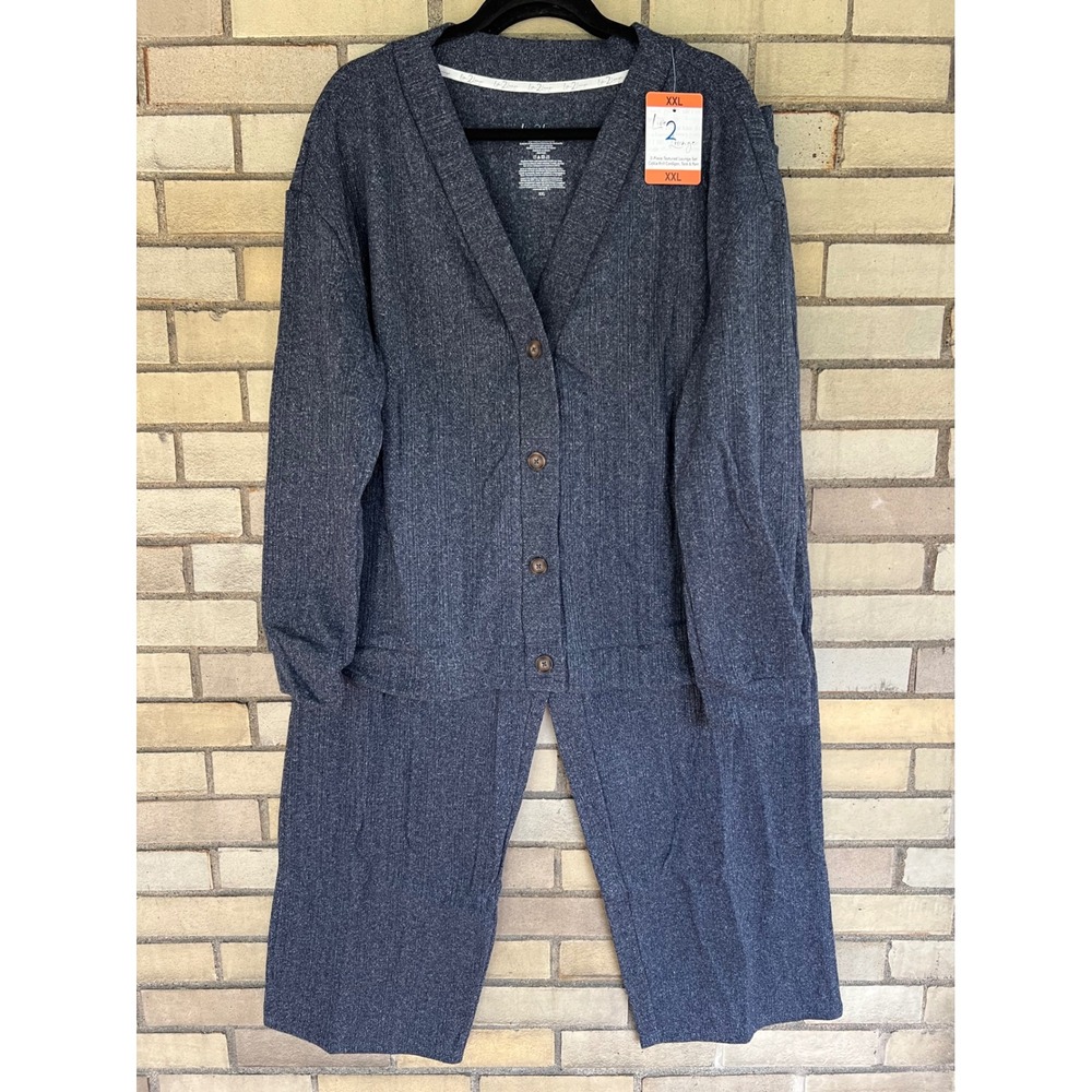 Live 2 Lounge Blue Textured 3-Piece Cardigan Tank and Pants Lounge Set XXL NWT
